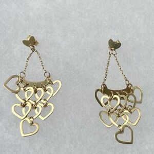 14K Gold Heart Chandelier Earrings